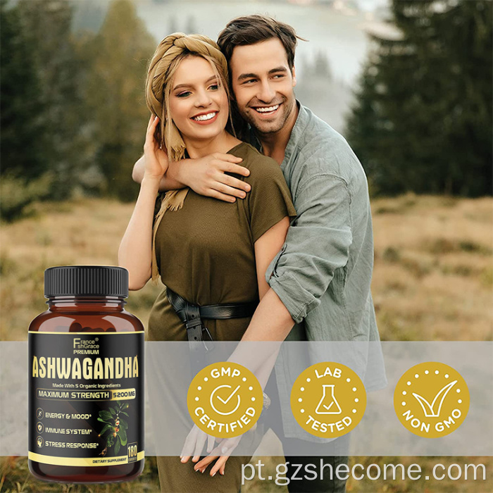 Cápsulas de Ashwagandha suplementares para suporte à resposta ao estresse